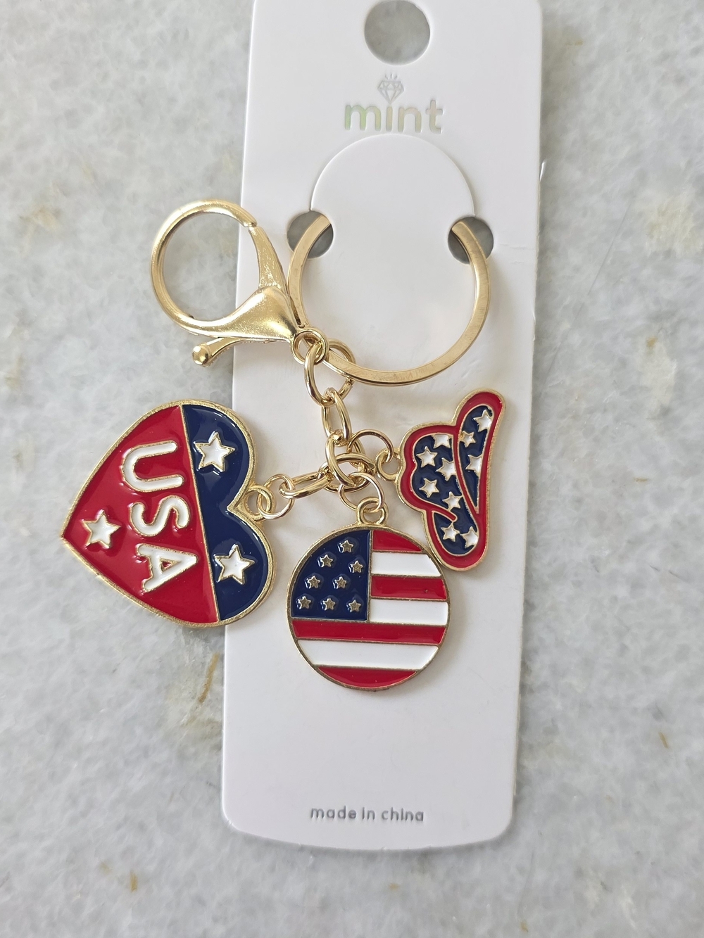 Mint Gold-Tone USA Charm Keychain - Red, White & Blue